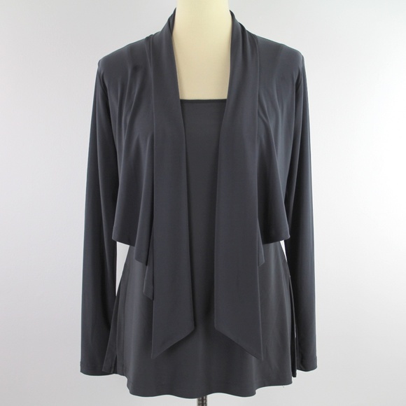 Sympli Tops - Sympli Canada Steel Grey 2 Pc Tank Top Shawl Collar Cardigan Set 8